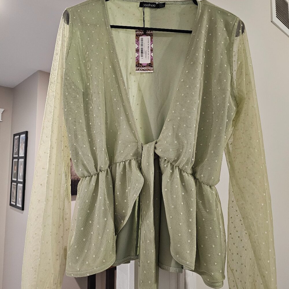 Boohoo sage green blouse
